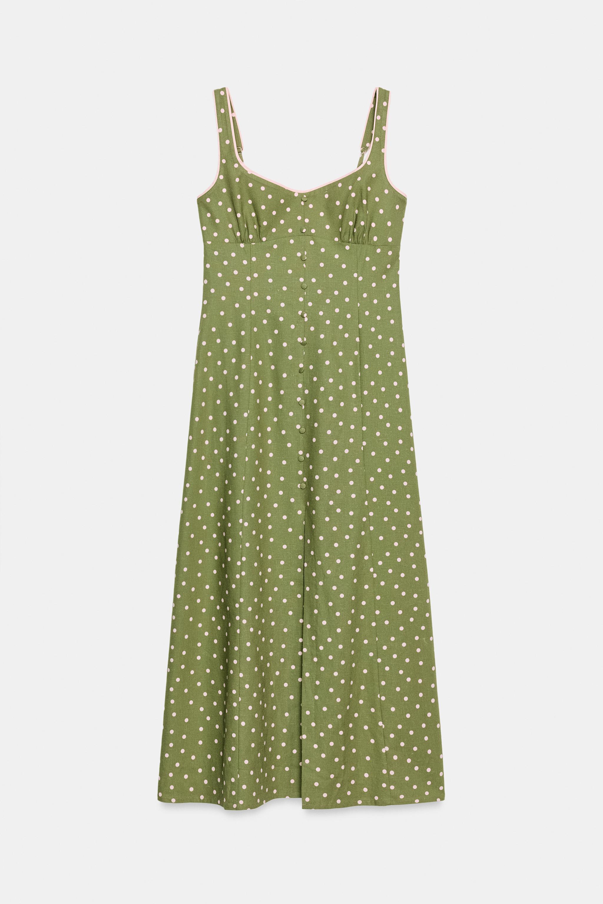 POLKA DOT LINEN MIDI DRESS
